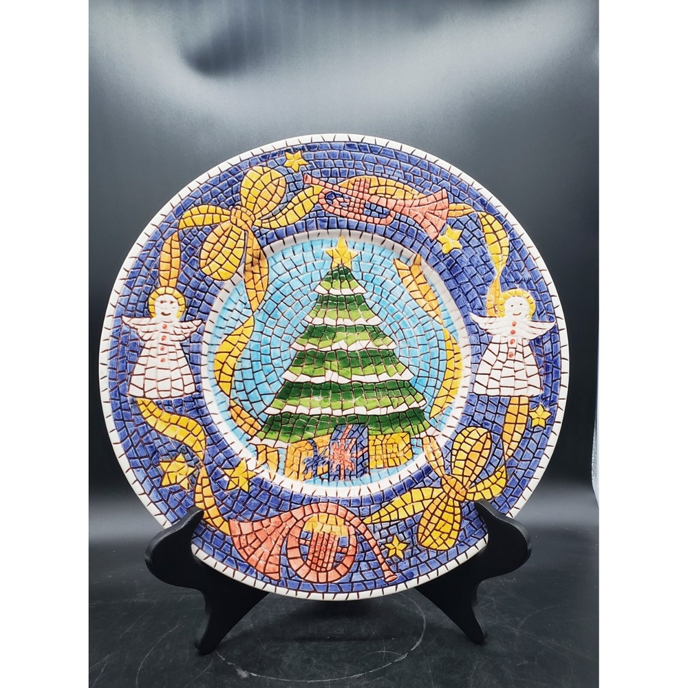 Vintage Italy Mosiac CHRISTMAS PLATE CHARGER PLATTER WALL DECOR XMAS TREE ANGELS